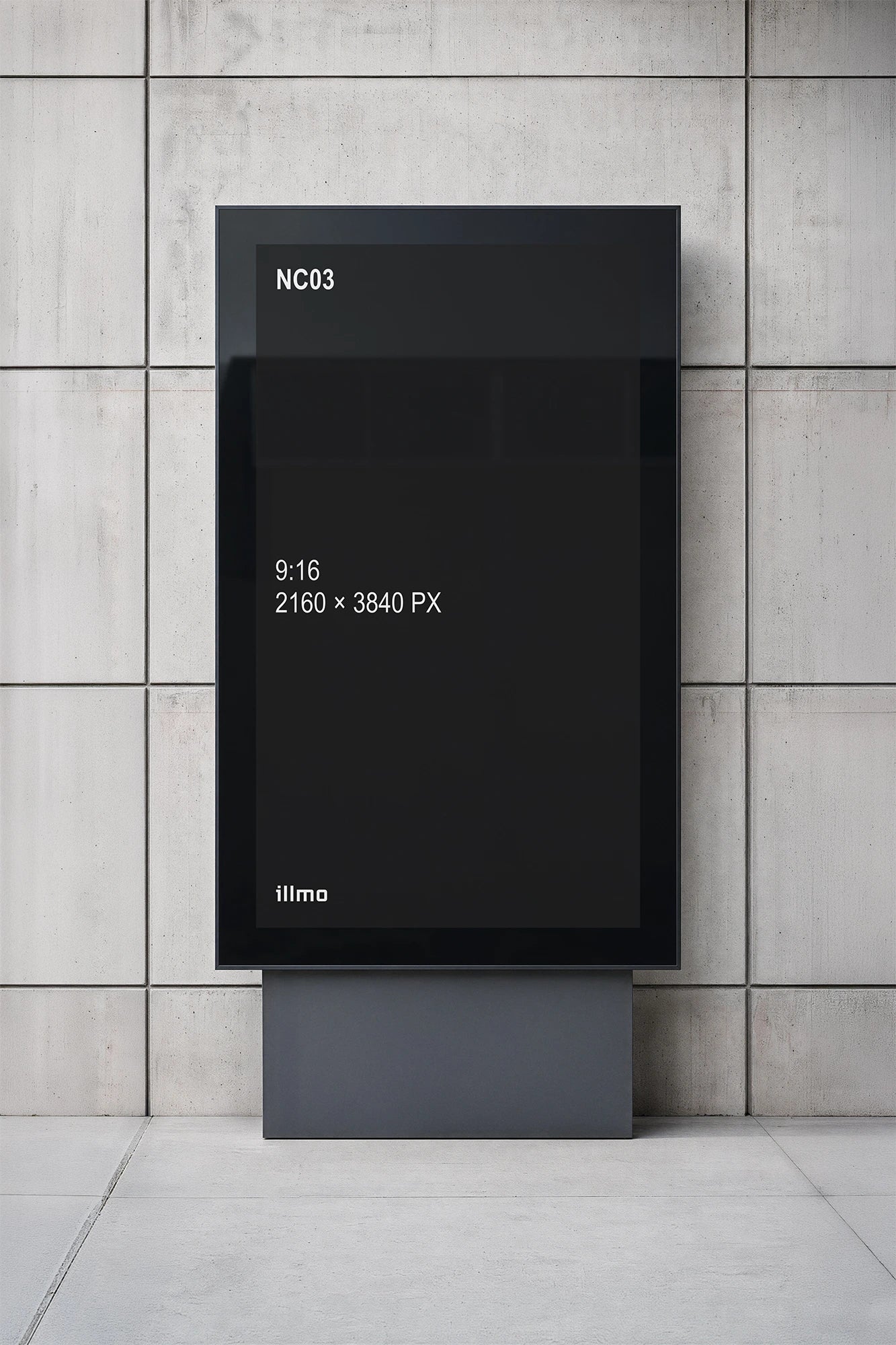 Close-up of a vertical digital billboard mockup with a black placeholder screen