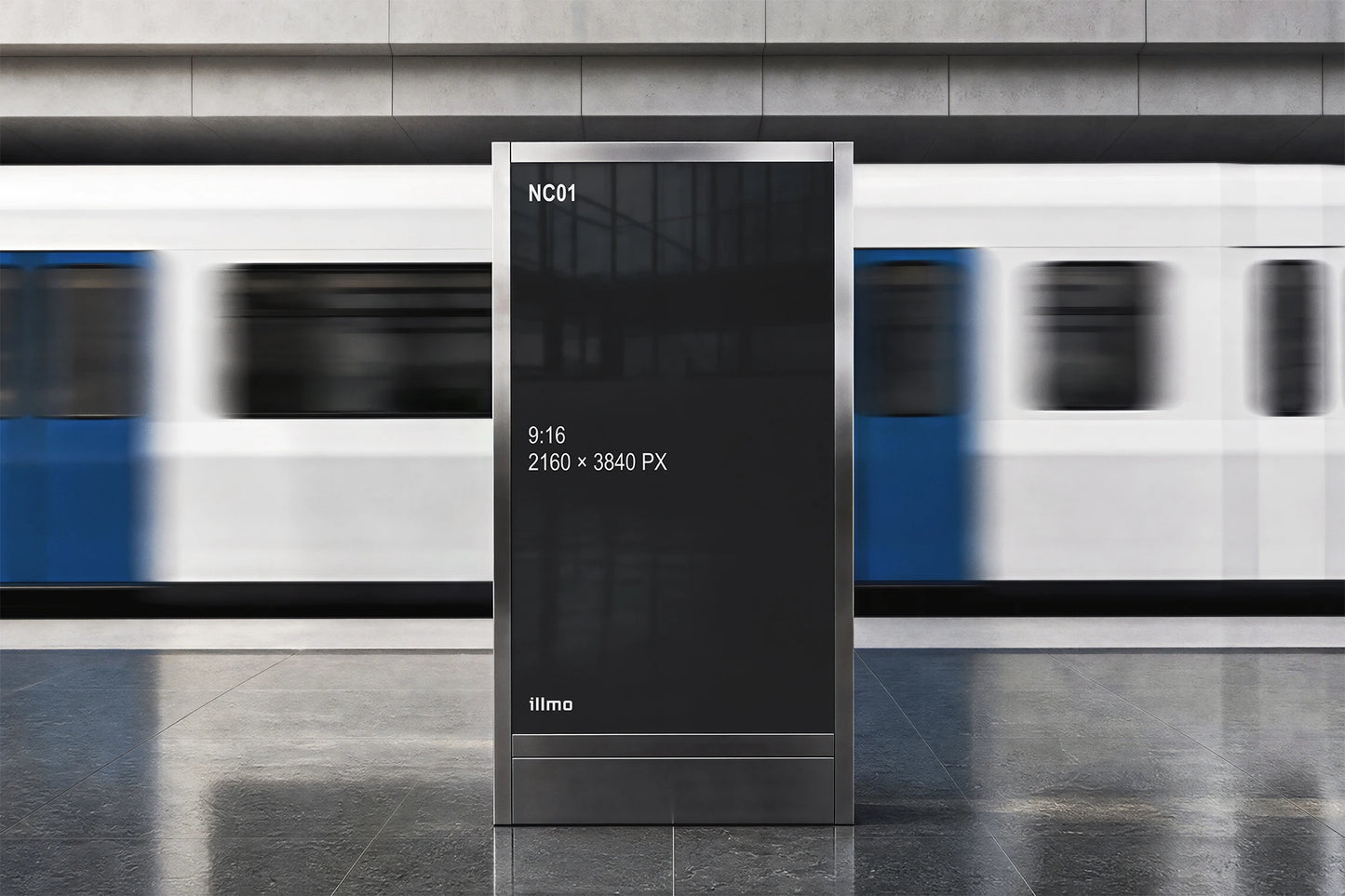Subway station digital screen mockup with a black placeholder