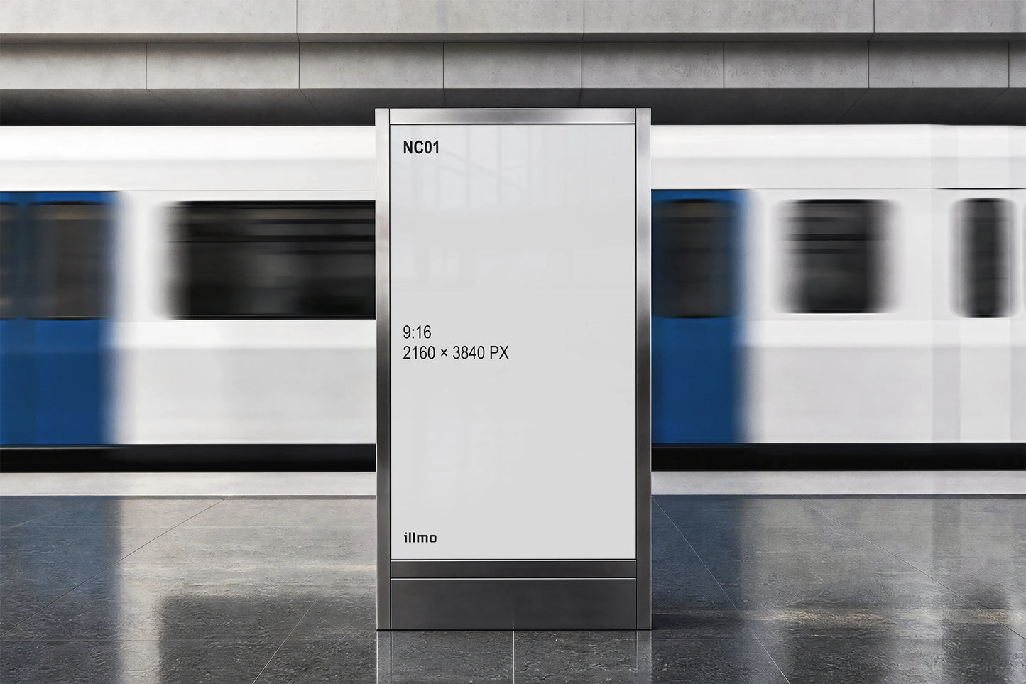 Subway station digital screen mockup with a white placeholder.