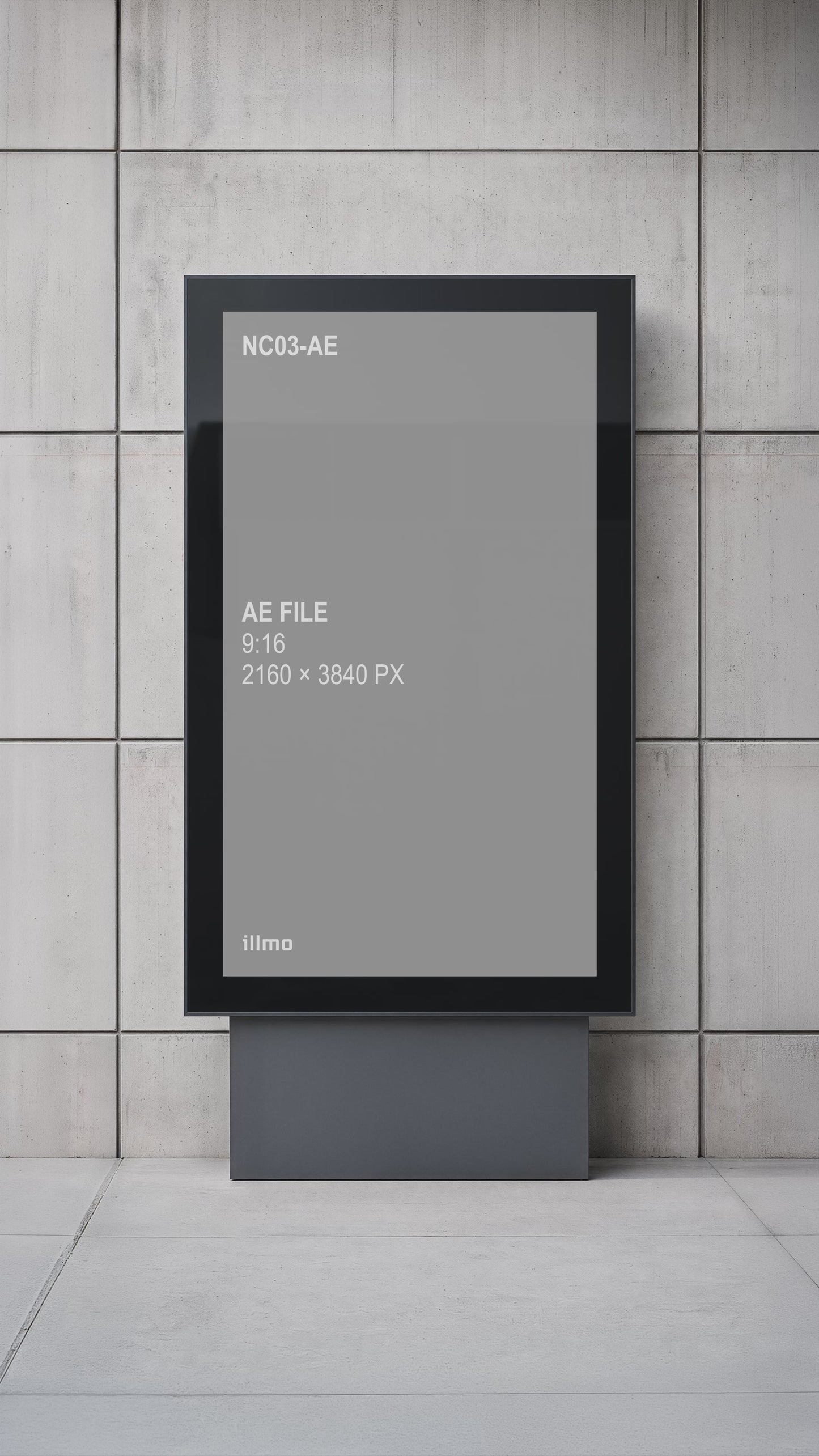 Animated vertical digital billboard mockup with a grey placeholder screen