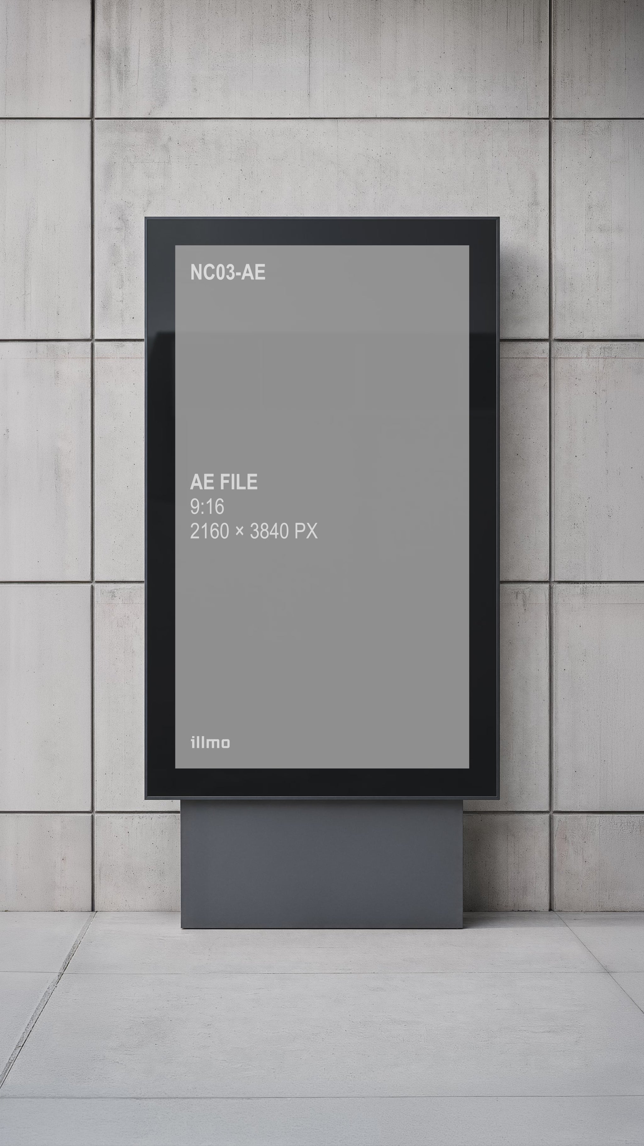 Animated vertical digital billboard mockup with a grey placeholder screen