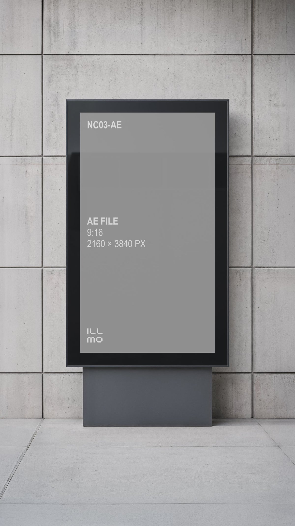 Animated vertical digital billboard mockup with a grey placeholder screen